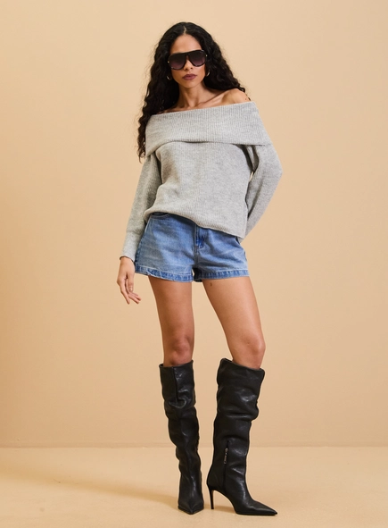 Blusão Tricô Feminino Ombro A Ombro
