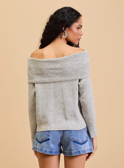 Blusão Tricô Feminino Ombro A Ombro