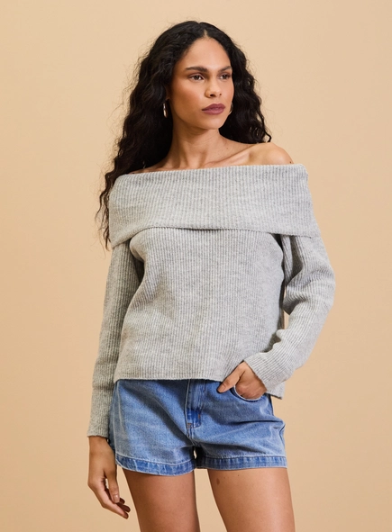Blusão Tricô Feminino Ombro A Ombro