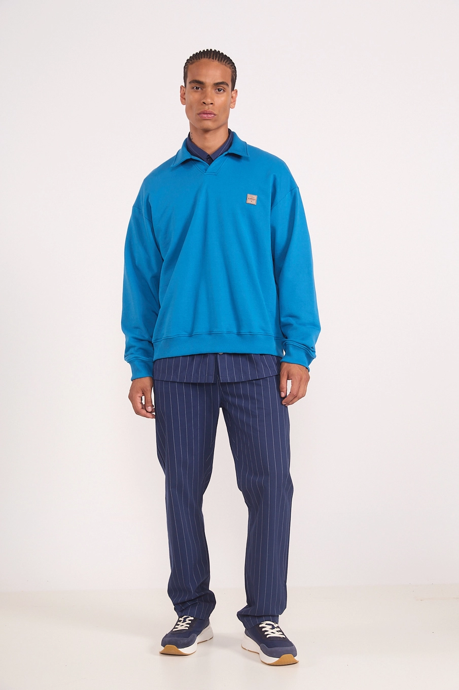 Blusão De Moletom Com Gola Polo Azul