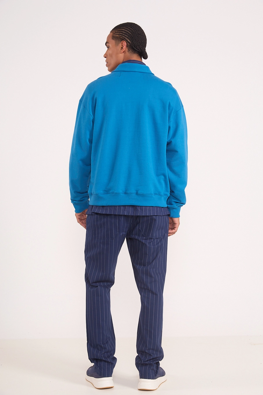 Blusão De Moletom Com Gola Polo Azul