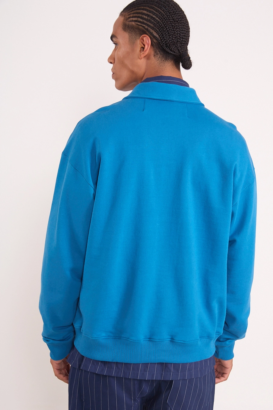 Blusão De Moletom Com Gola Polo Azul