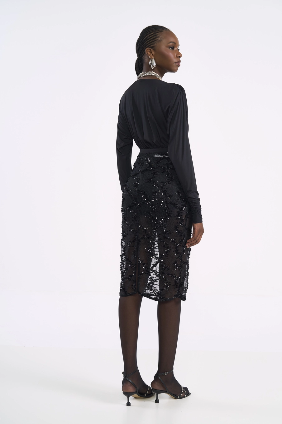 Body Slim Manga Longa Com Franzido Preto