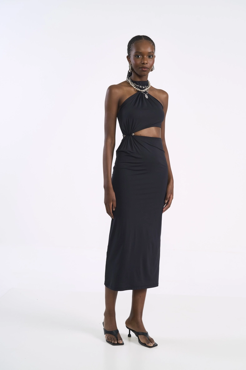 Vestido Midi Justado Com Recorte Vazado