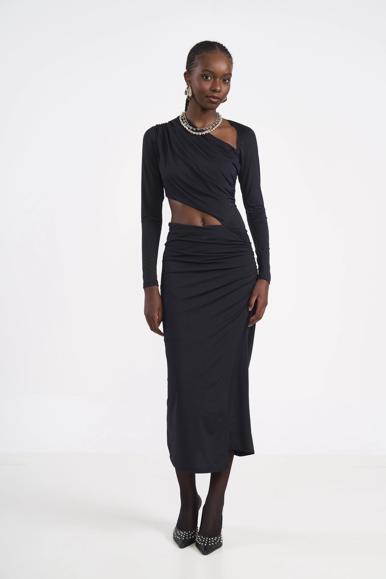 Vestido Midi Com Recorte E Franzido