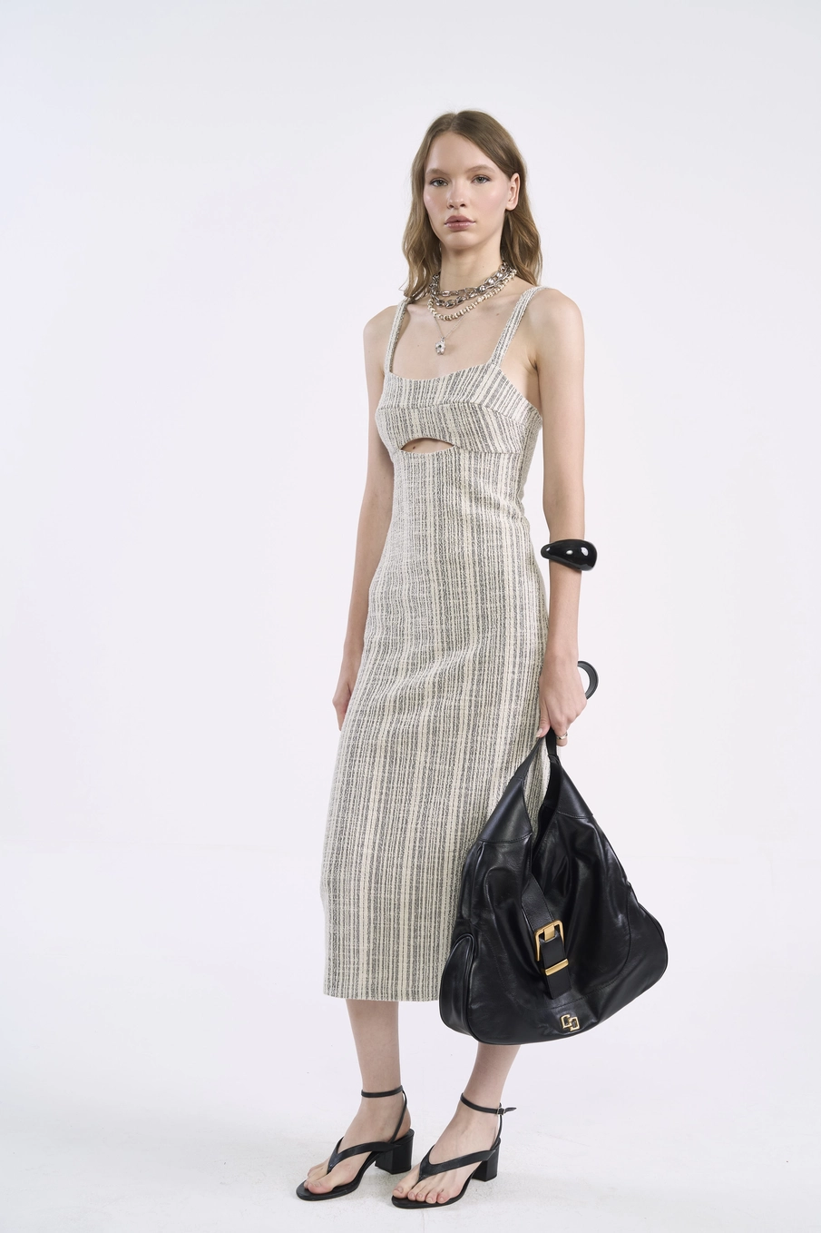Vestido Midi Cut-out Listrado Estampados
