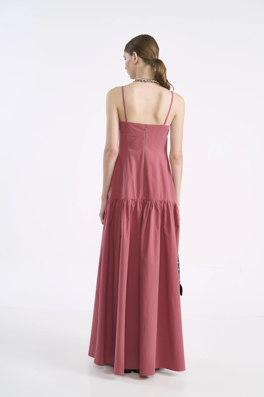 Vestido Longo Com Saia Ampla Rosa