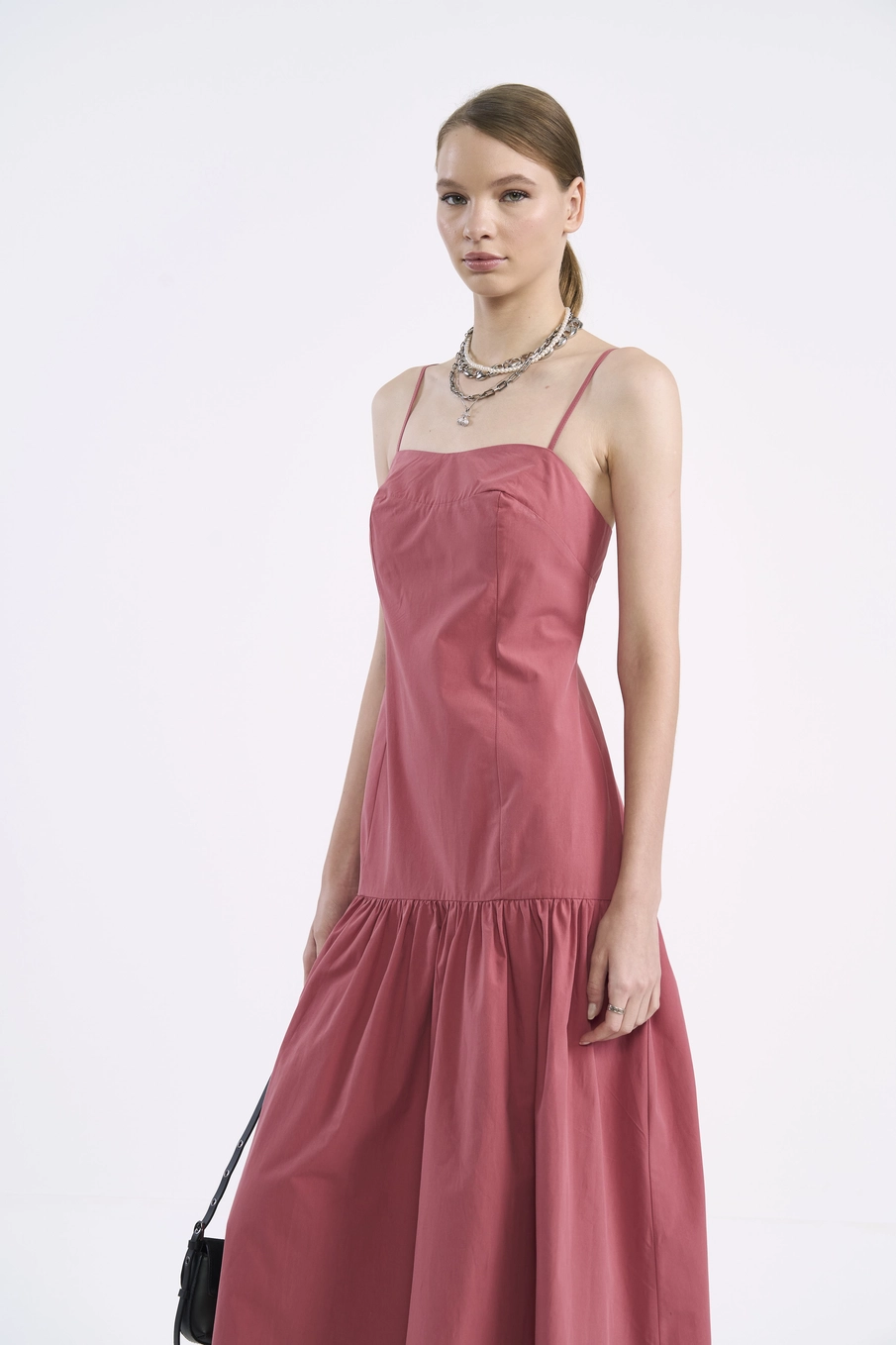 Vestido Longo Com Saia Ampla Rosa