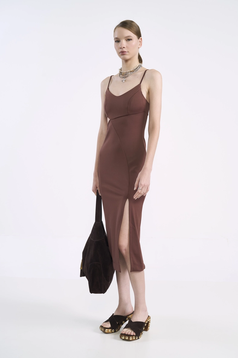 Vestido Midi Com Recorte Vazado E Fenda