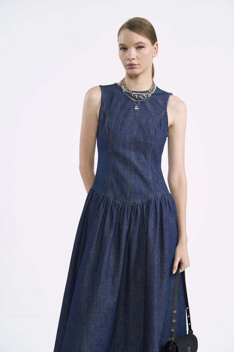 Vestido Midi Jeans Estruturado Índigo
