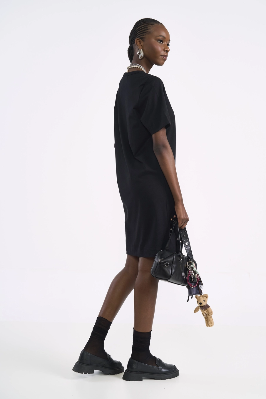 Vestido T-shirt Com Estampa Frontal Preto