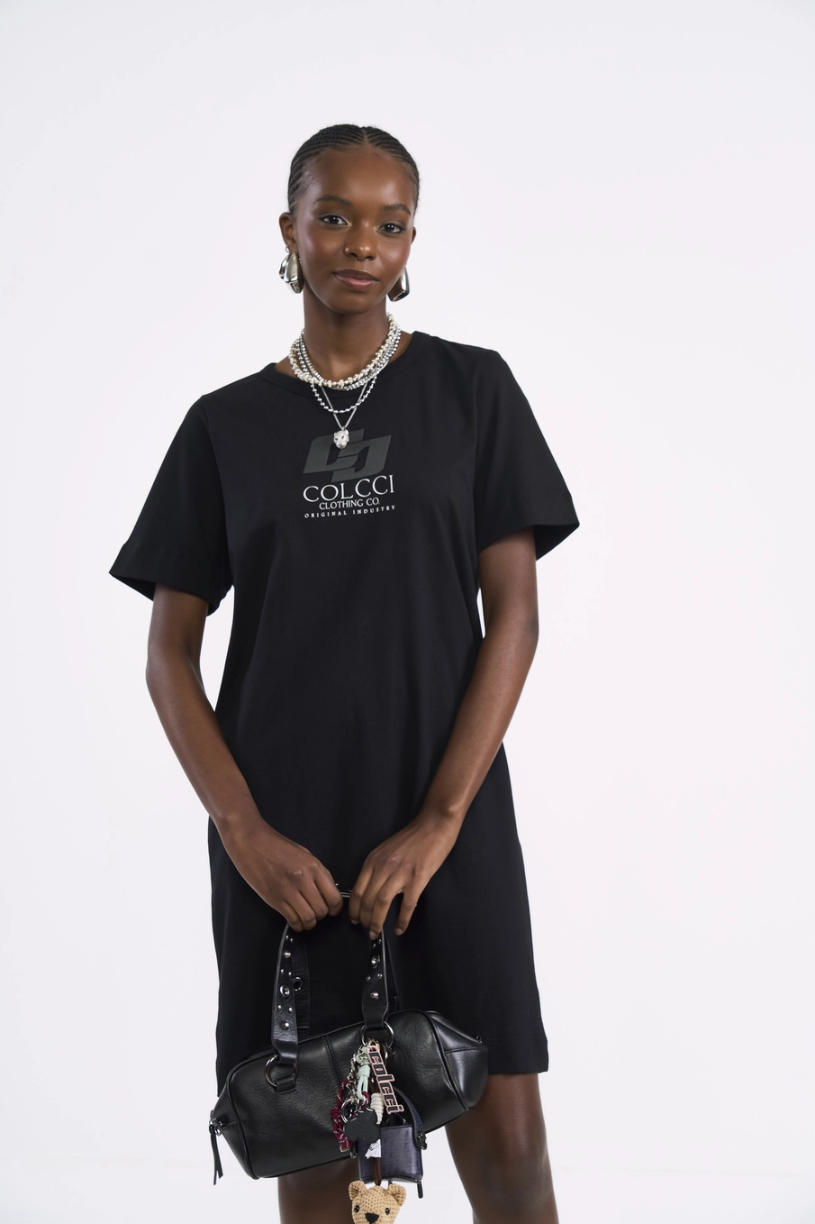 Vestido T-shirt Com Estampa Frontal Preto