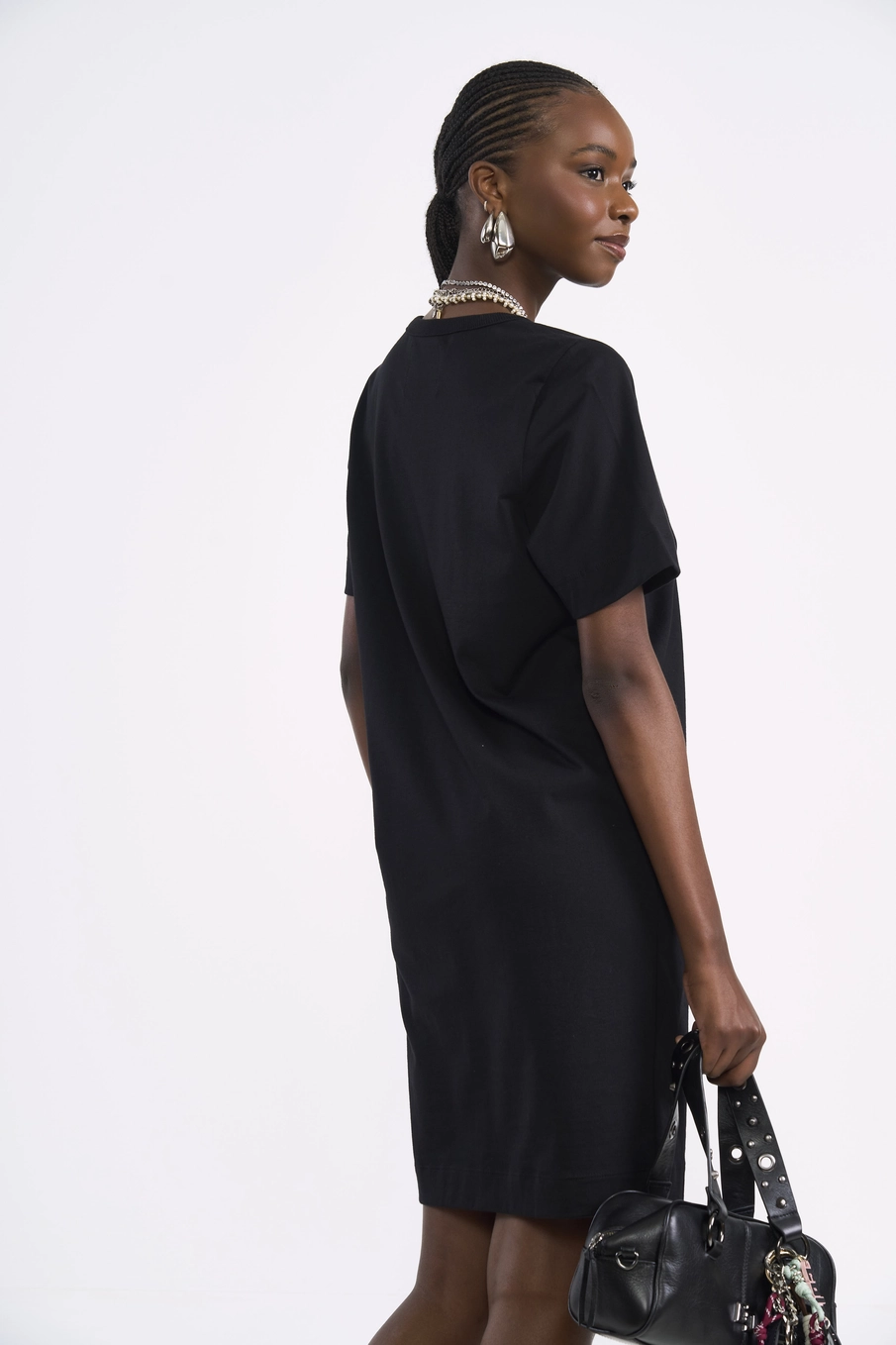 Vestido T-shirt Com Estampa Frontal Preto