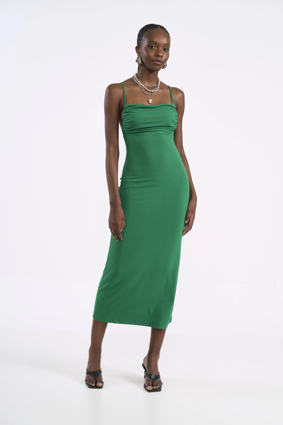 Vestido Midi Com Decote Reto E Amarração Nas Costa Verde Vanity