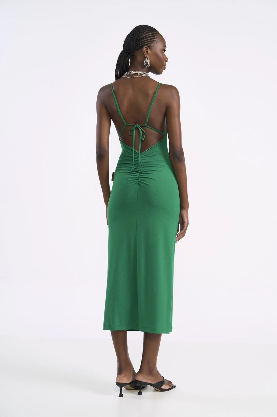 Vestido Midi Com Decote Reto E Amarração Nas Costa Verde Vanity