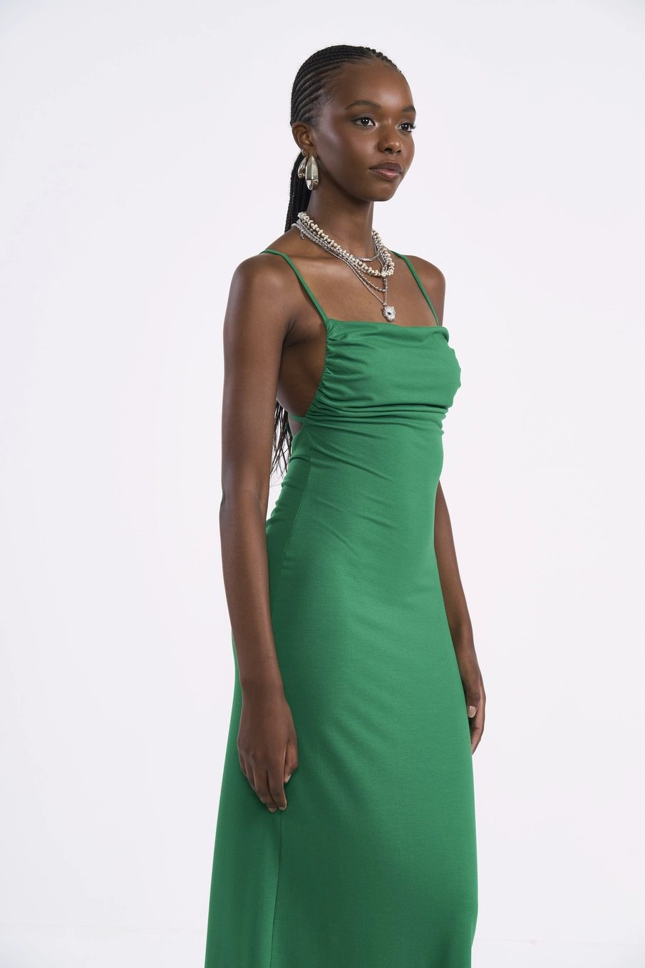 Vestido Midi Com Decote Reto E Amarração Nas Costa Verde Vanity