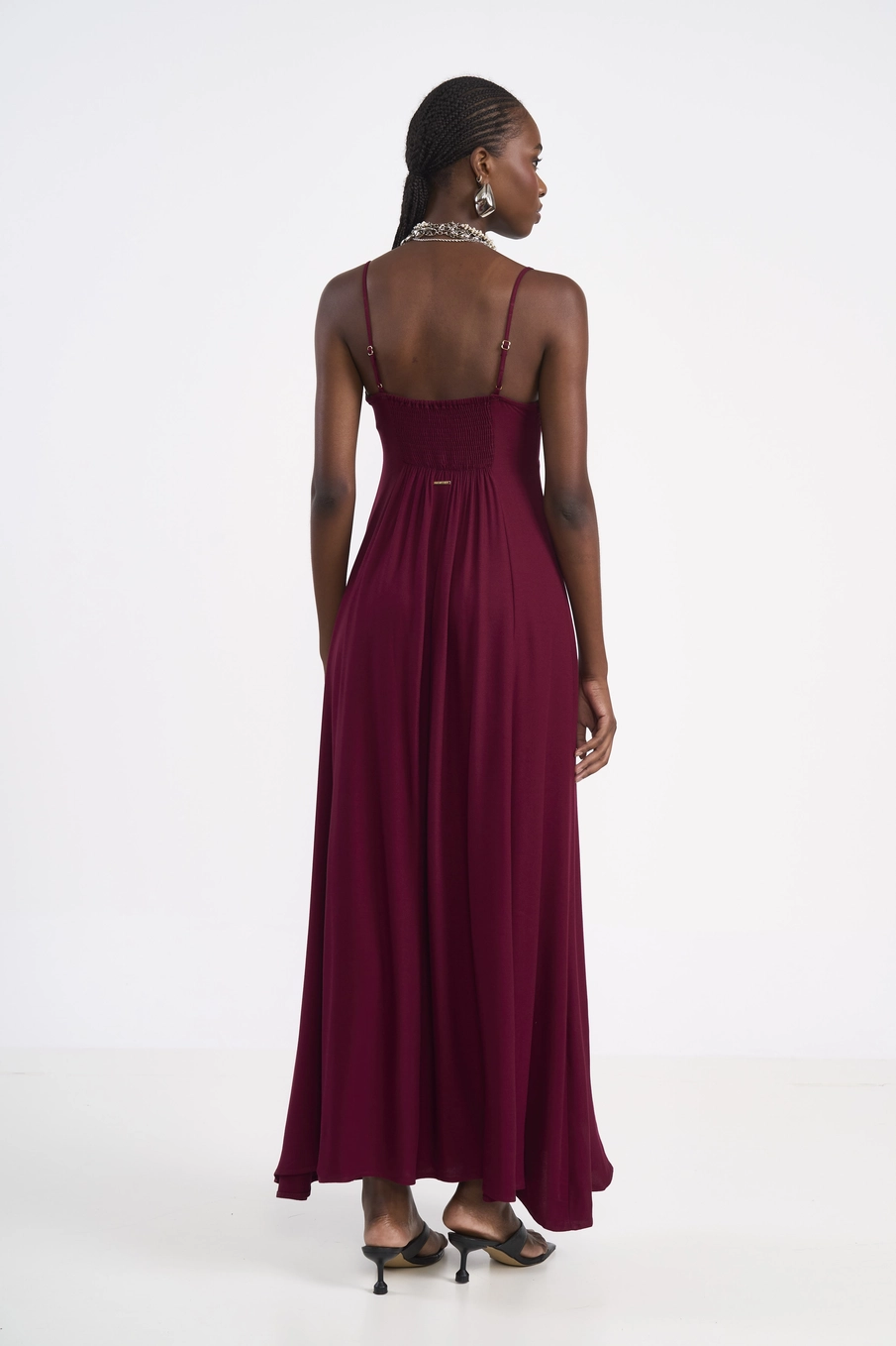 Vestido Longo Metal Detail Bordô