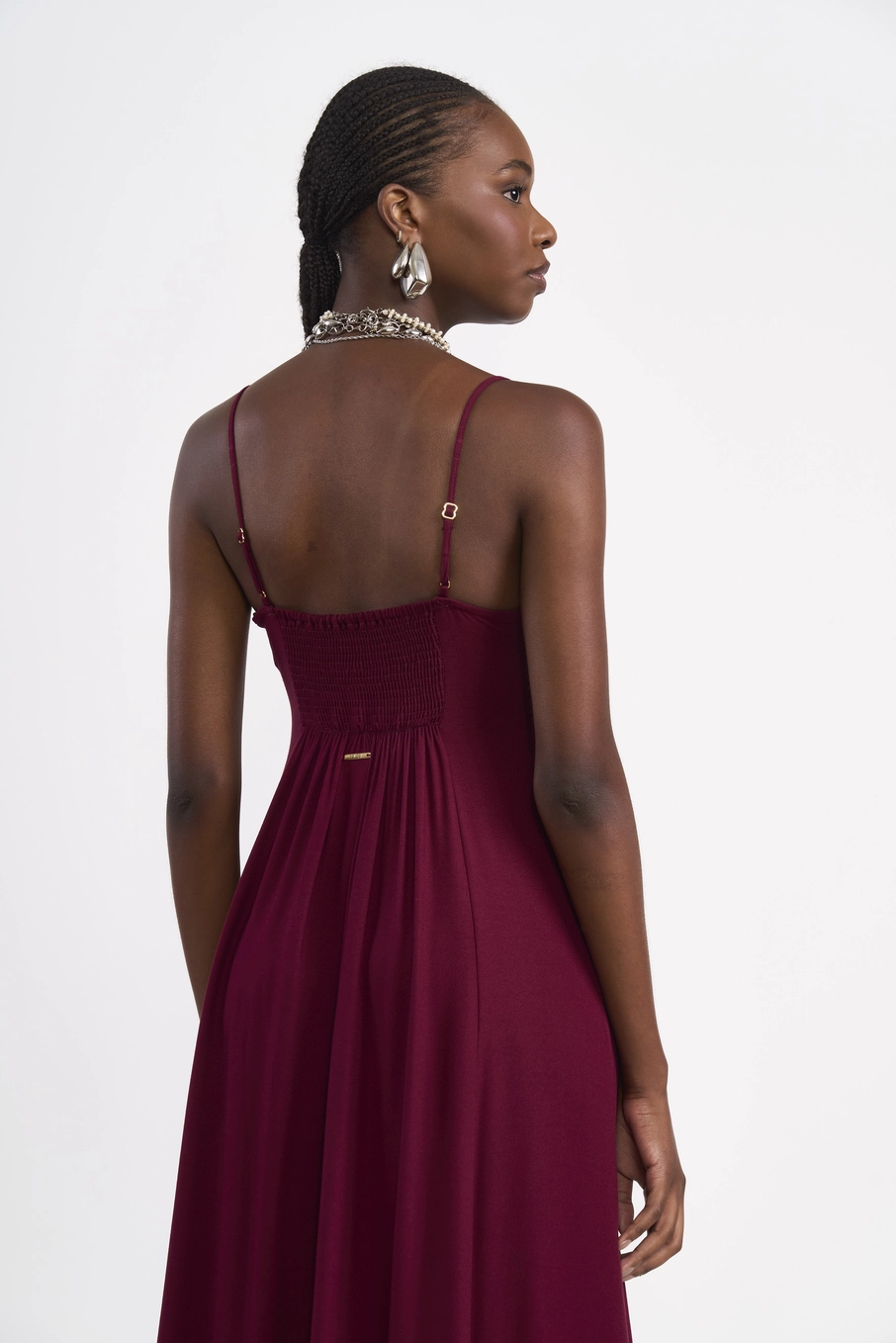 Vestido Longo Metal Detail Bordô