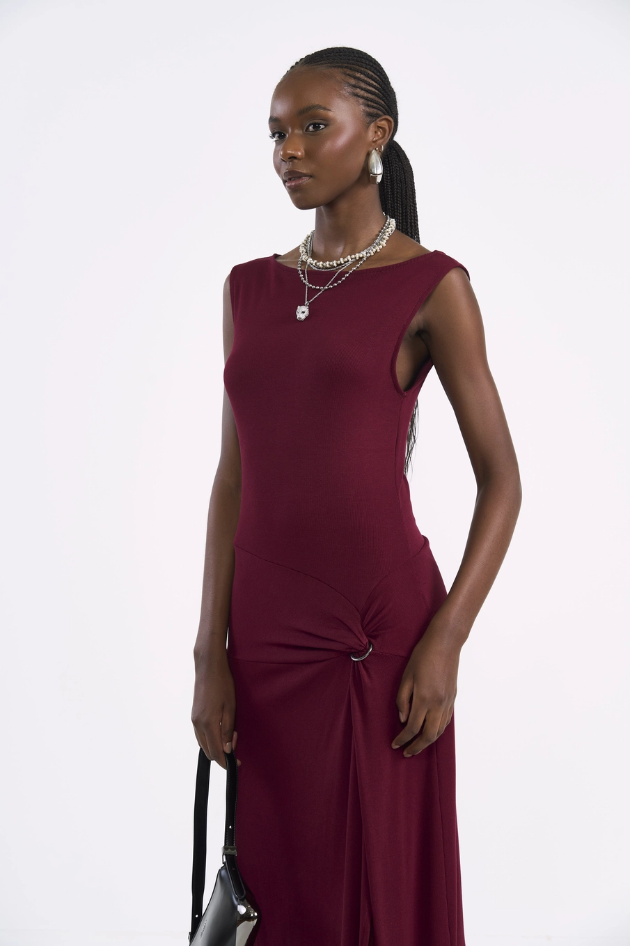 Vestido Midi Nó Metal Bordô