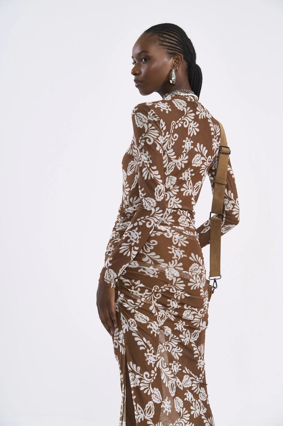Vestido Midi Slim Em Tule Estampado Estampados