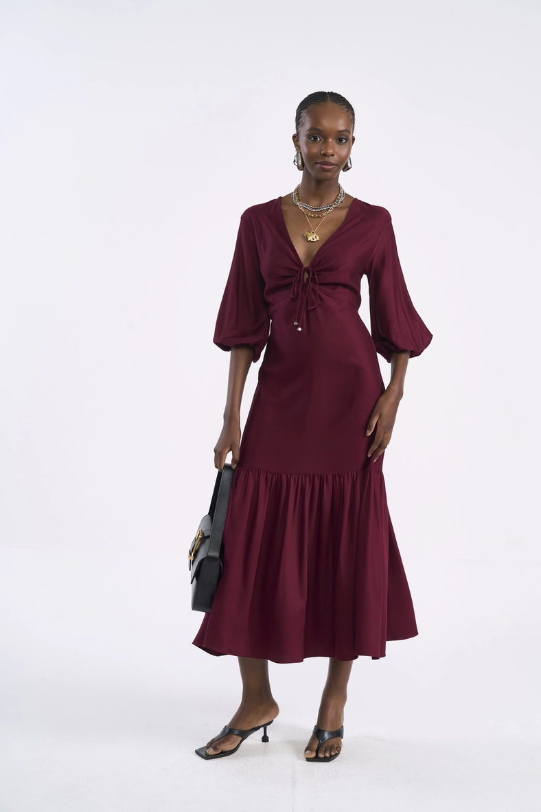 Vestido Midi Evase Com Amarração