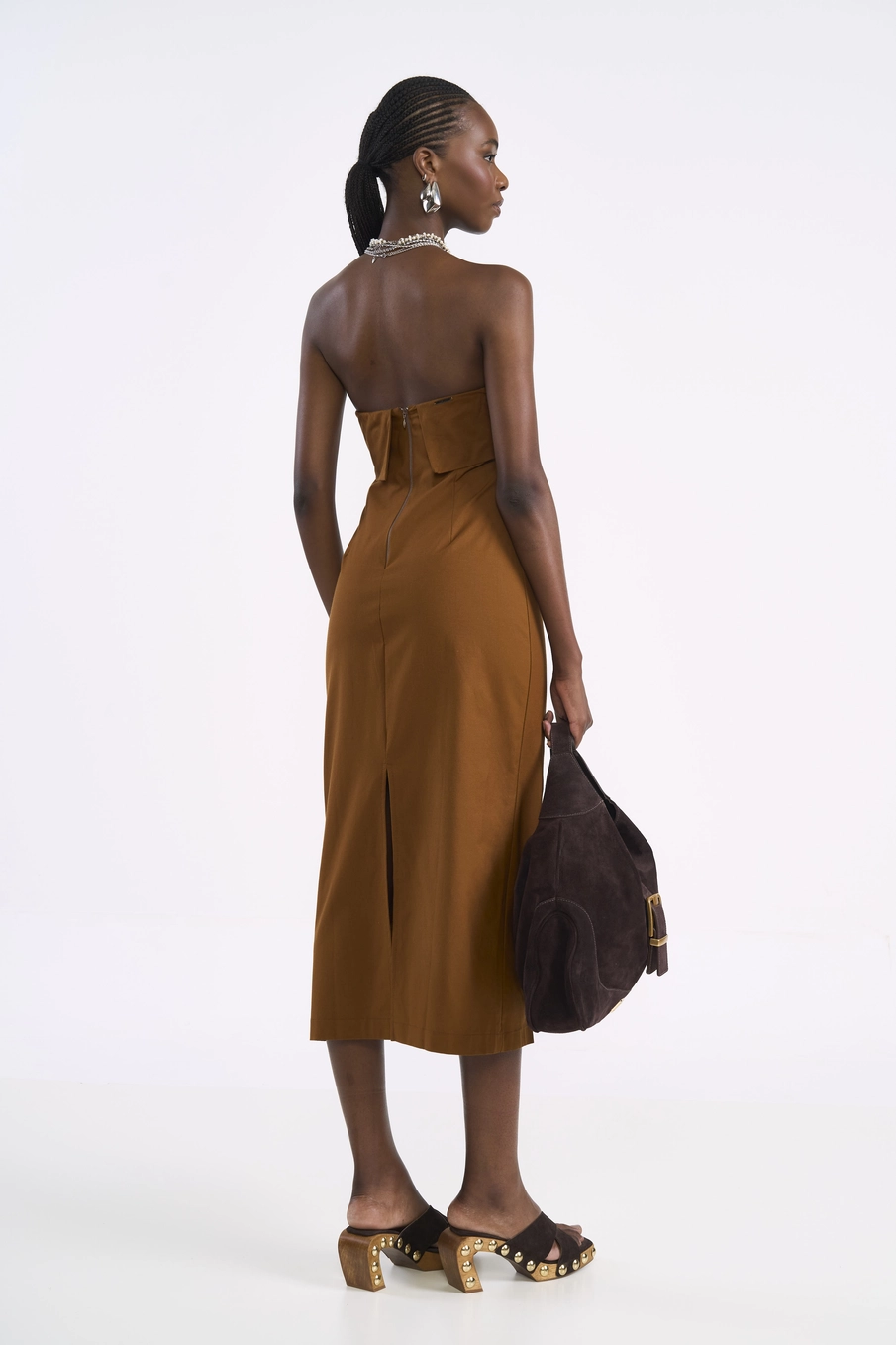 Vestido Midi Tomara Que Caia Alfaiataria Marrom