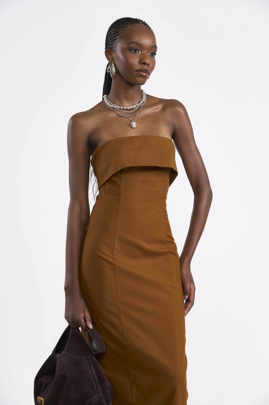 Vestido Midi Tomara Que Caia Alfaiataria Marrom