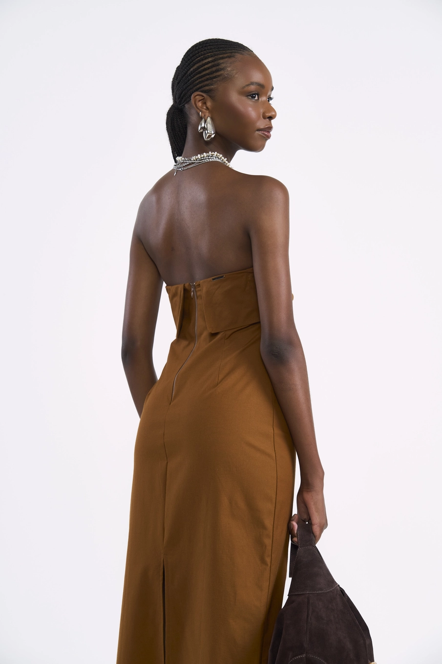 Vestido Midi Tomara Que Caia Alfaiataria Marrom