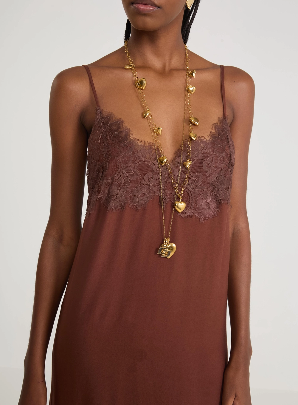 Vestido Midi Renda E Fluidez Marrom