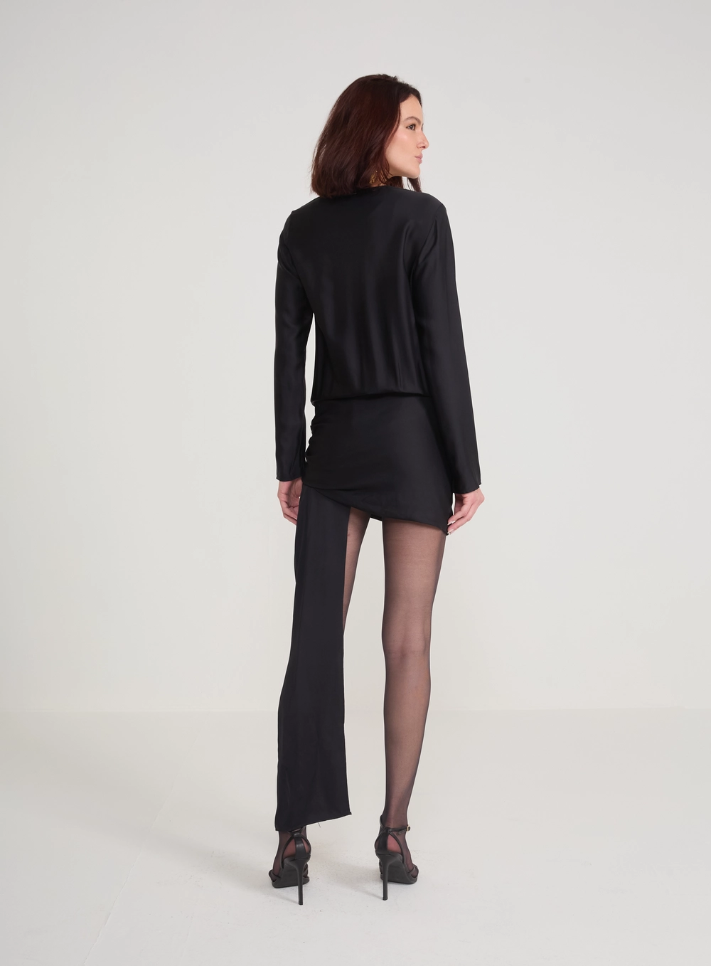 Vestido Transpassado Cetim E Renda Preto