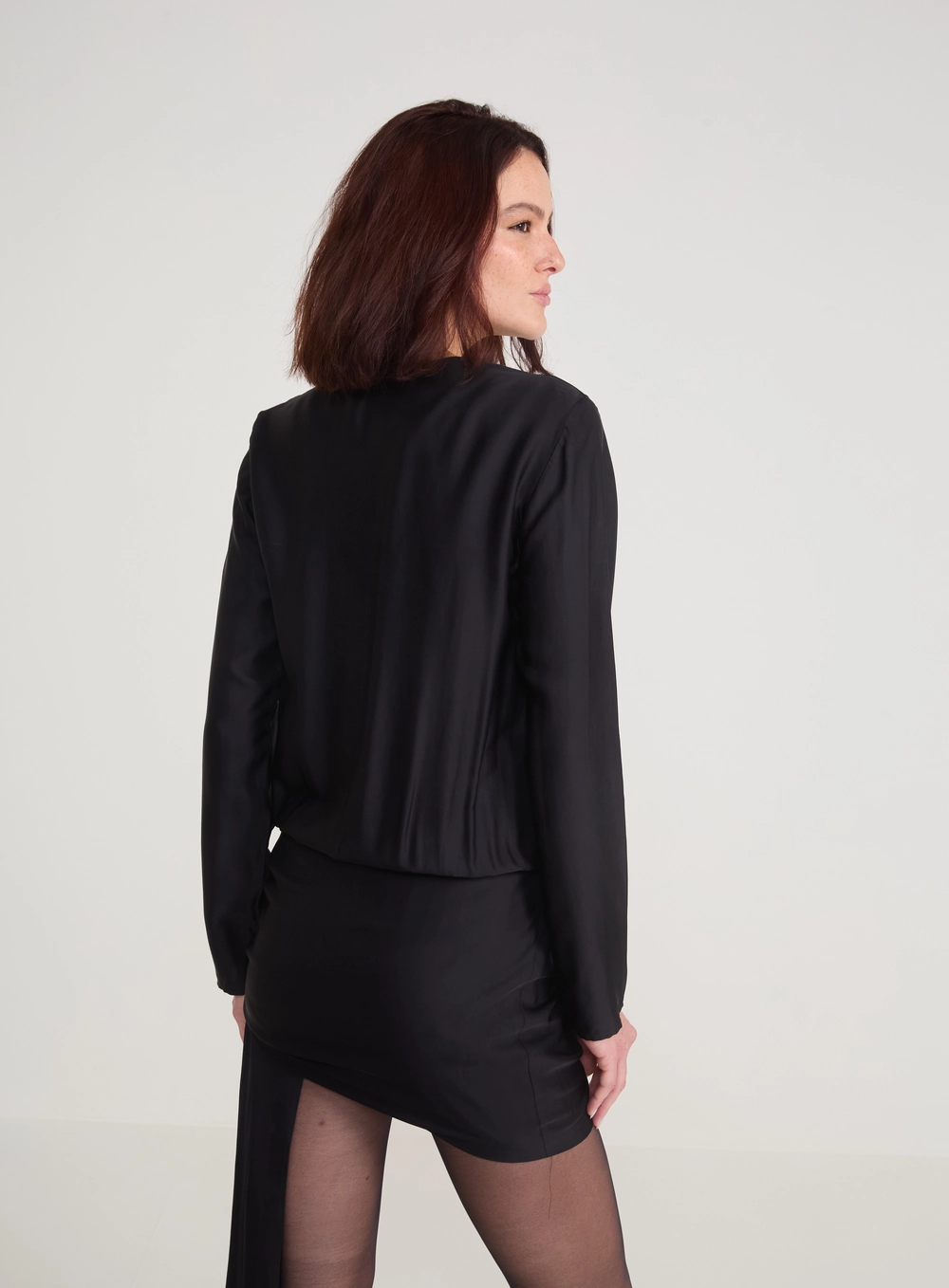 Vestido Transpassado Cetim E Renda Preto