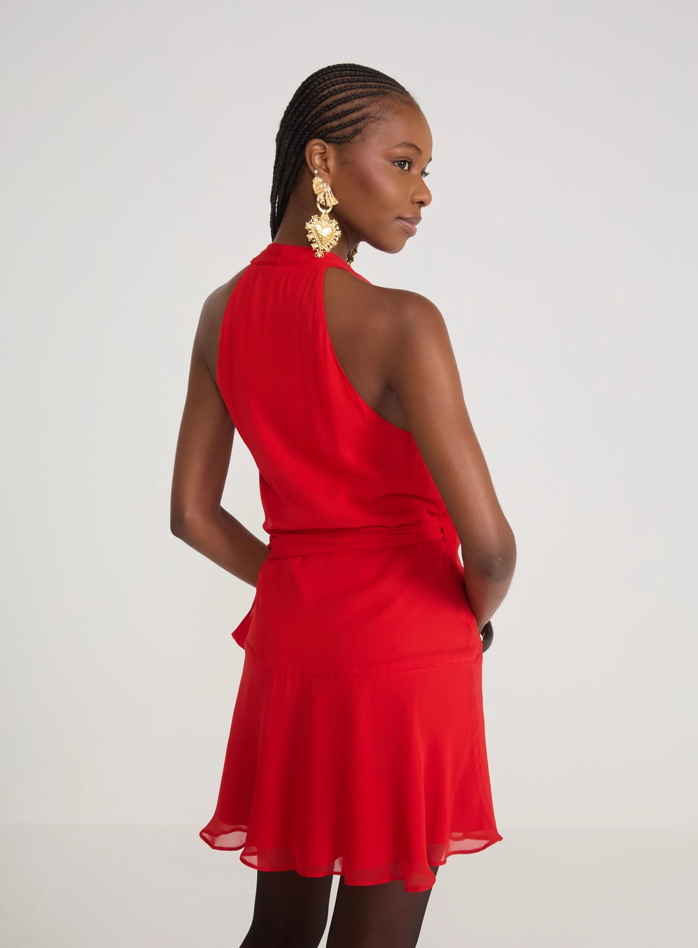 Vestido Curto Evasê Transpassado Vermelho