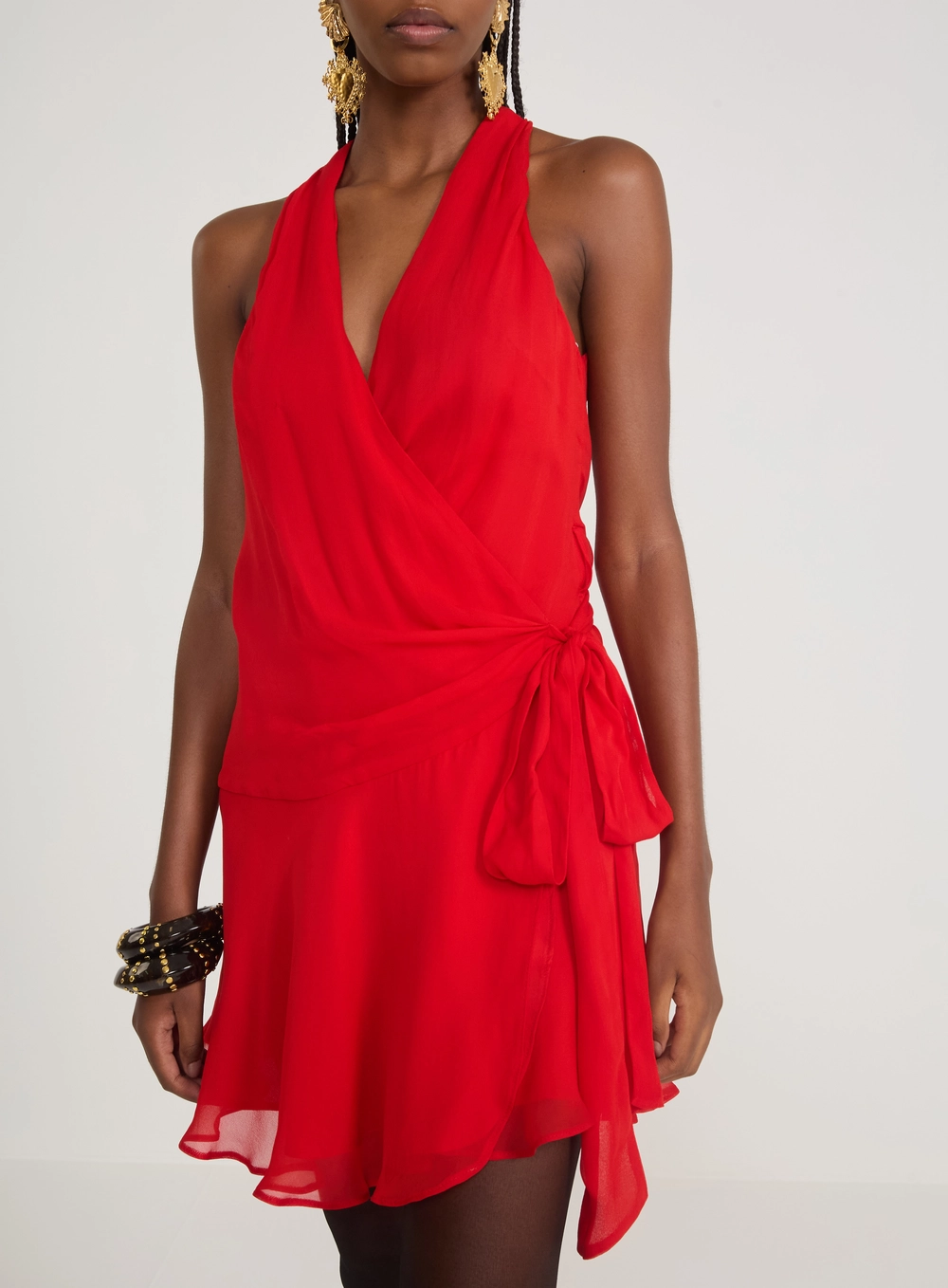 Vestido Curto Evasê Transpassado Vermelho