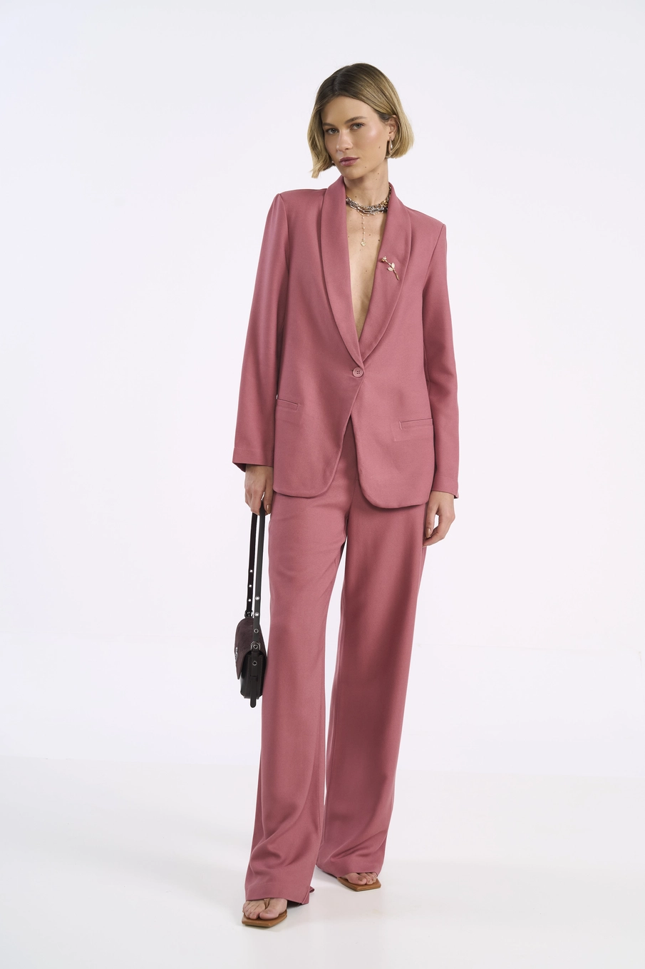 Blazer Alongado Em Alfaiataria Rosa