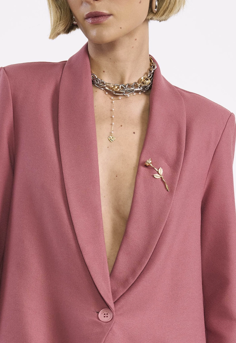 Blazer Alongado Em Alfaiataria Rosa