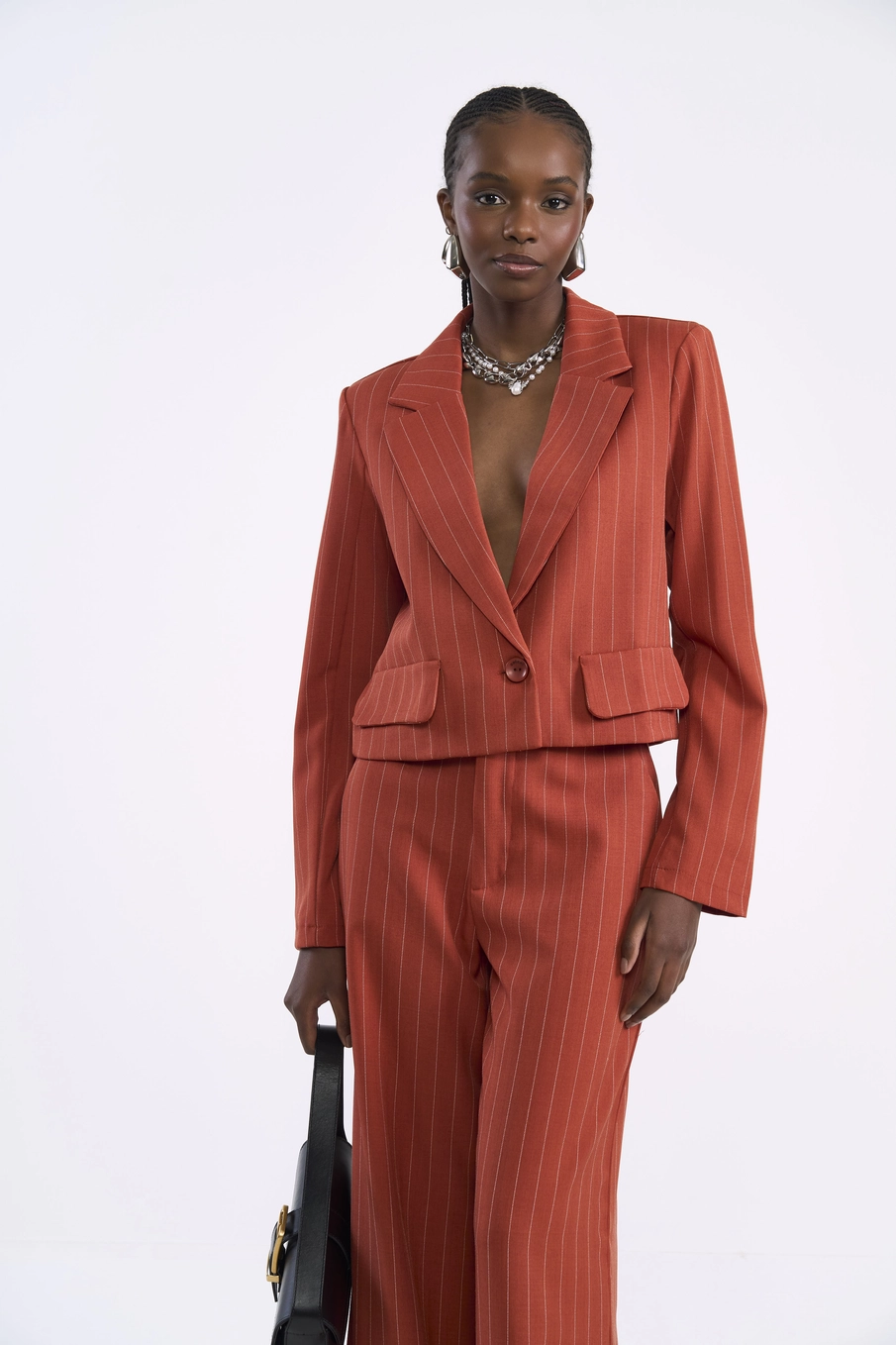 Blazer Feminino Alfaiataria Slim Com Risca De Giz Estampados