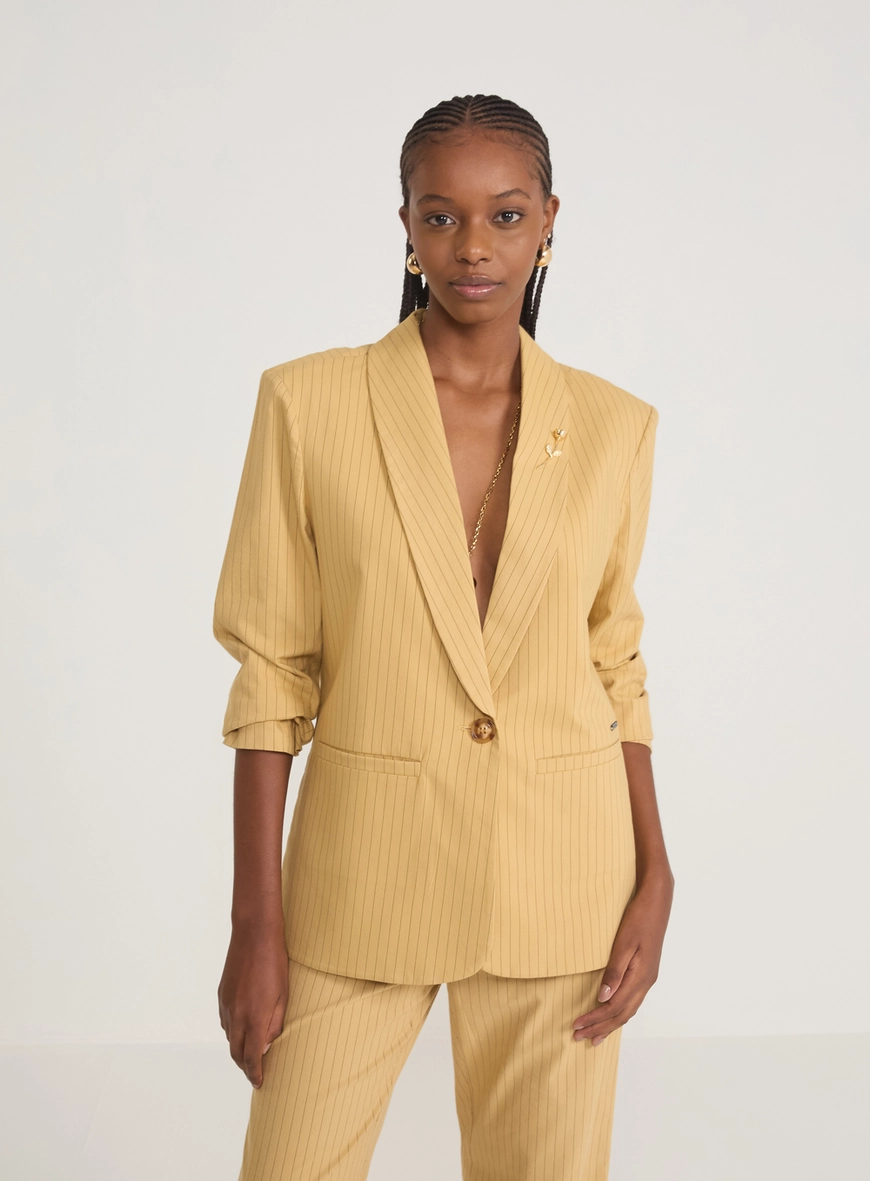 Blazer Alfaiataria Risca De Giz Bege