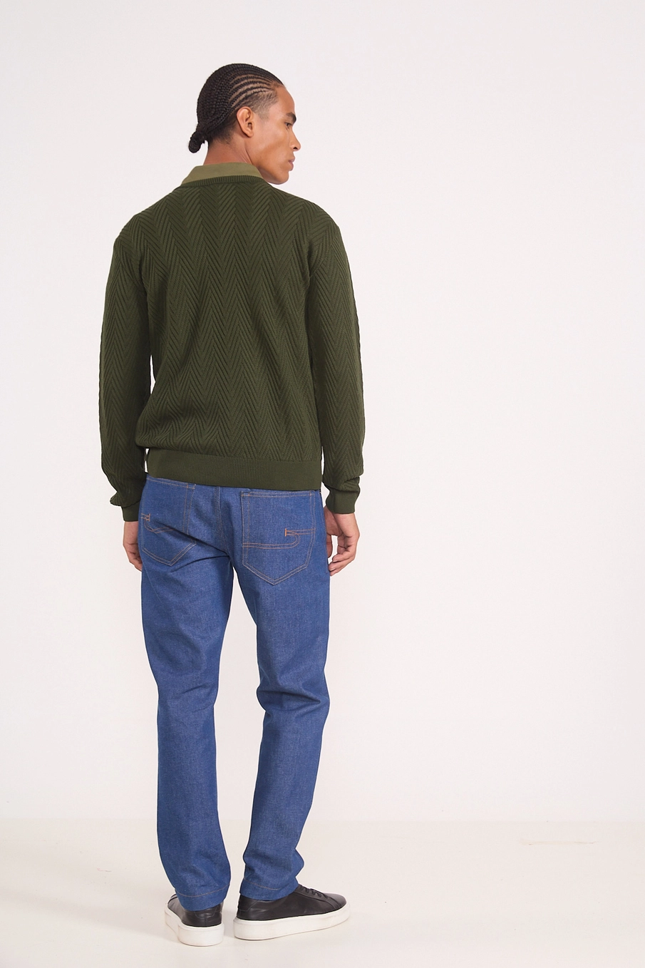 Suéter Masculino Em Tricô Texturizado Chevron Verde