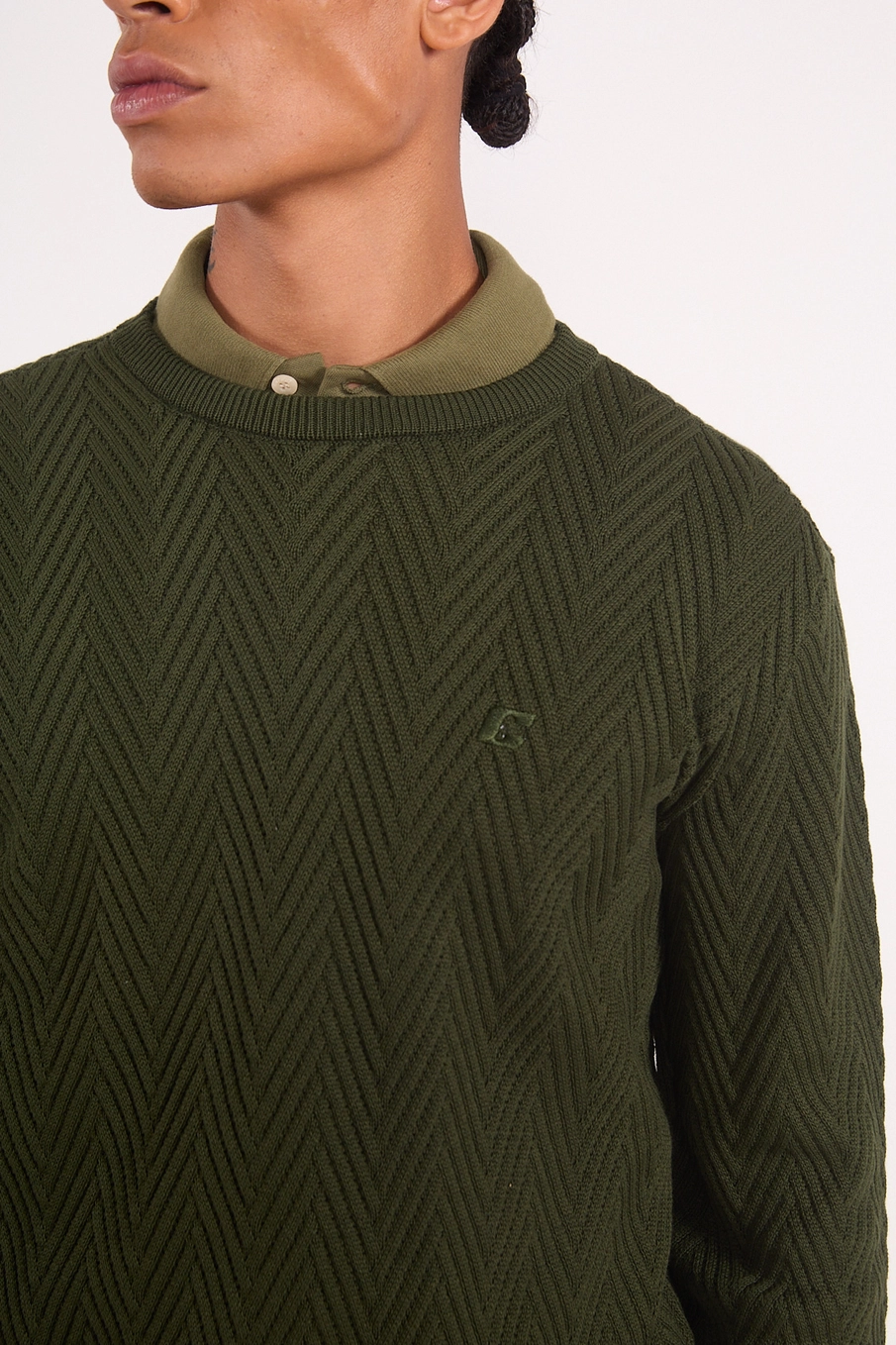 Suéter Masculino Em Tricô Texturizado Chevron Verde