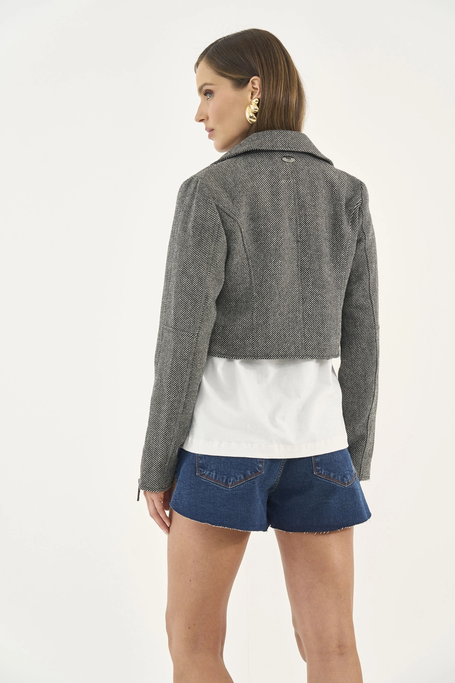 Jaqueta Feminina Biker Cropped Cinza