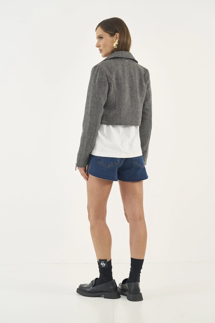 Jaqueta Feminina Biker Cropped Cinza