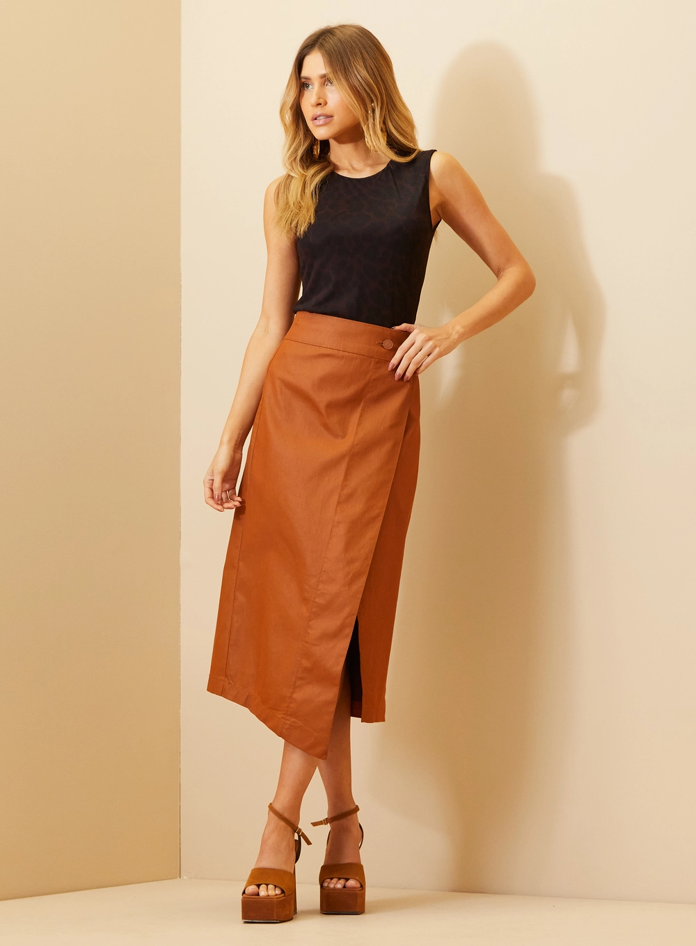 Regata Feminina Tule Estampada Marrom 4