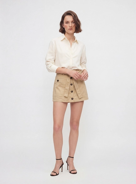 Short Saia Sarja Com Cinto