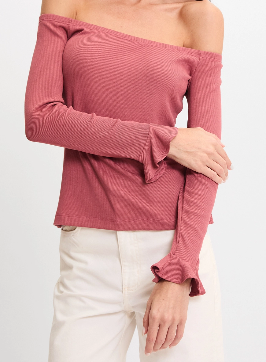 Blusa Slim Ombro A Ombro Manga Longa Rosa 4