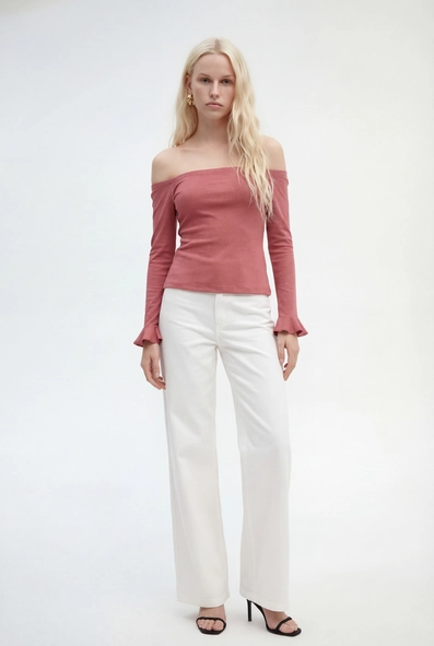 Blusa Slim Ombro A Ombro Manga Longa