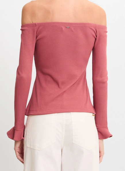 Blusa Slim Ombro A Ombro Manga Longa