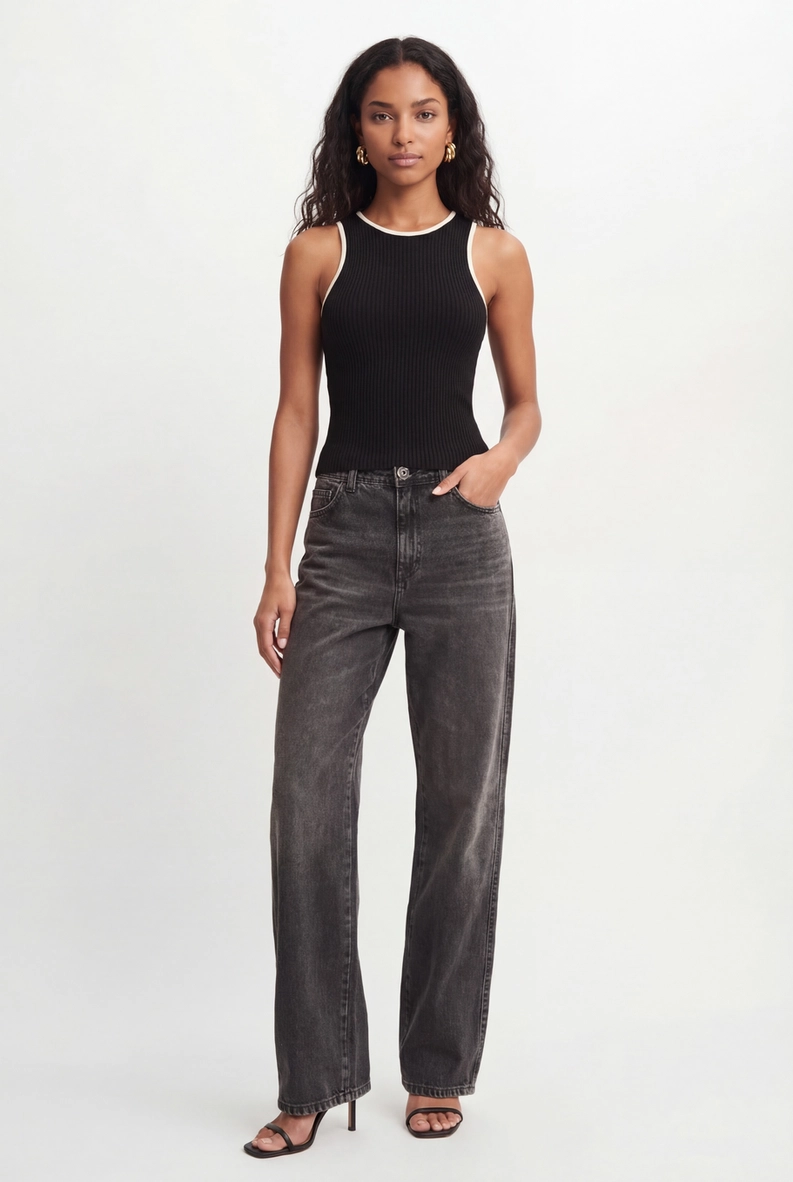 Regata Tricô Feminina Slim Preto 3