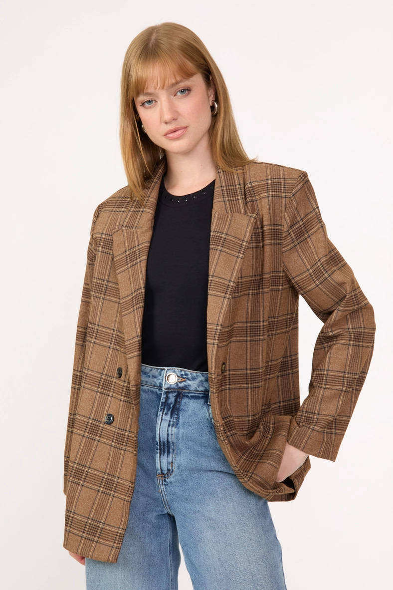 Blazer Alfaiataria Xadrez Feminino Oversized Estampados 3