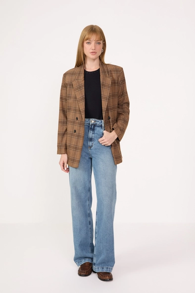 Blazer Alfaiataria Xadrez Feminino Oversized