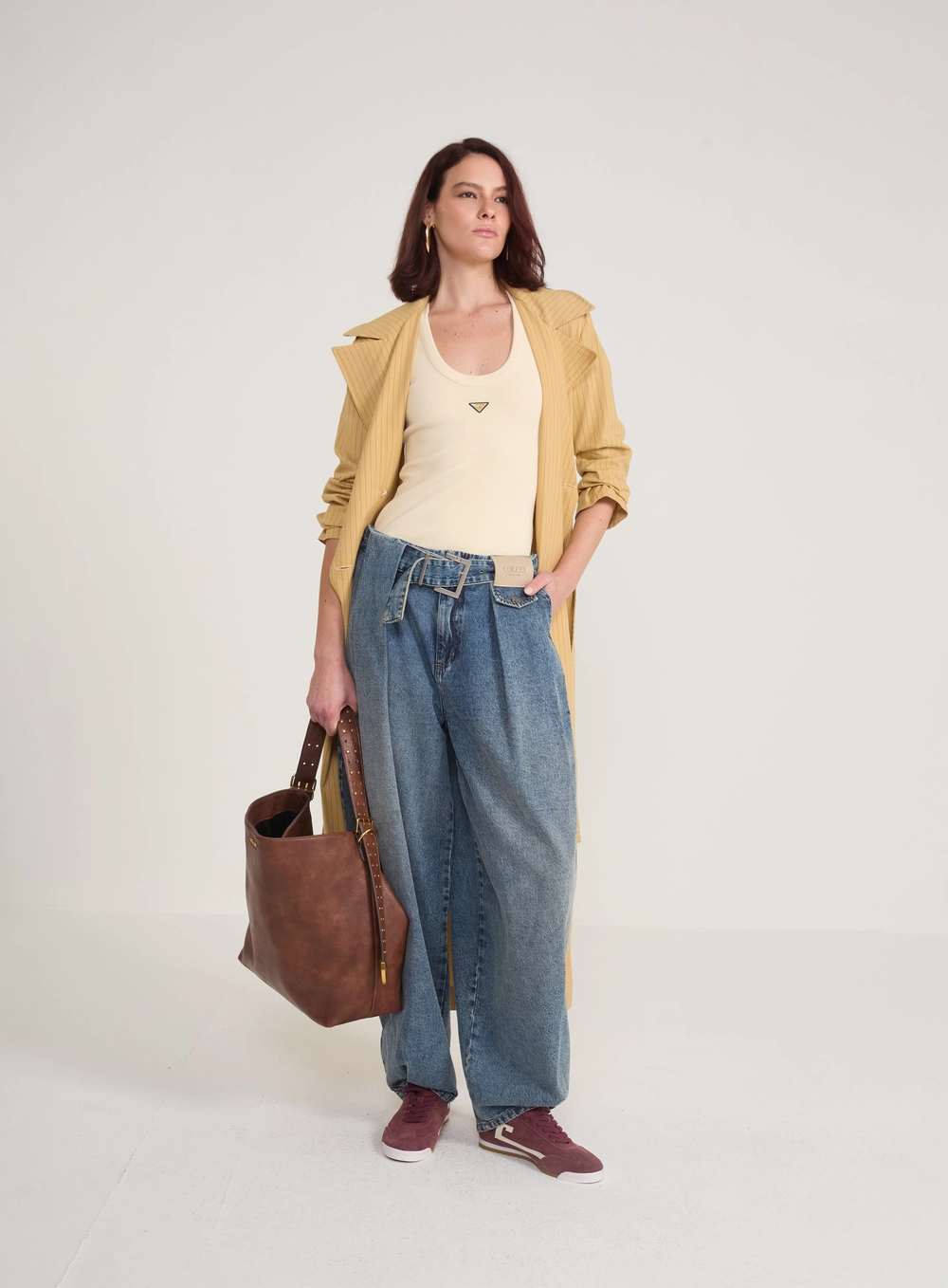 Casaco Trench Coat Alfaiataria Risca De Giz Estampados